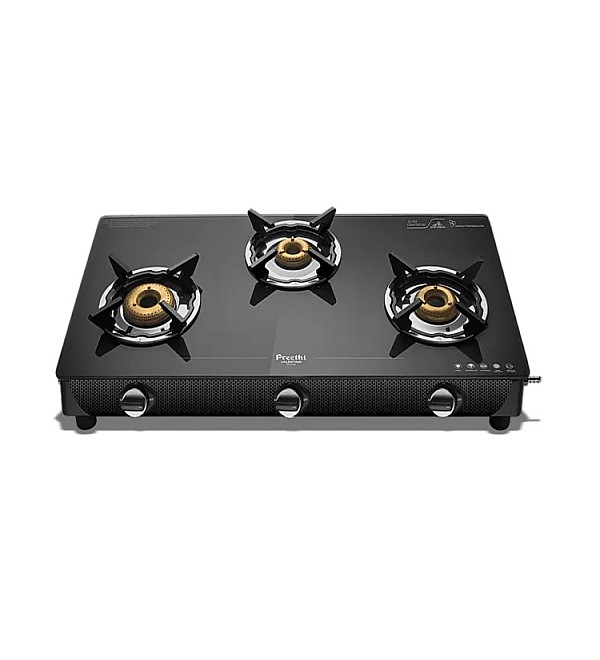 Preethi Valentino Carbon 3 Burner Glass Top Gas Stove